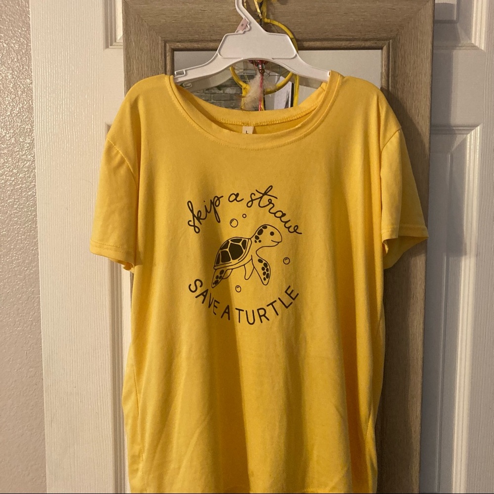 Yellow save the turtles graphic tee